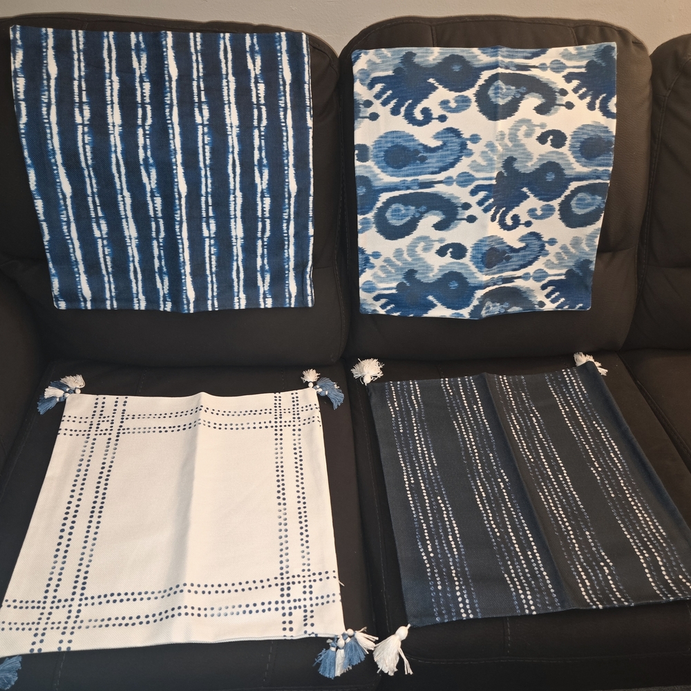 Set of Blue and White Patterned Textiles Size 18x18in